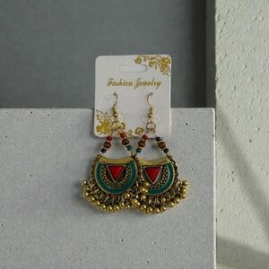 Chic Gold and Red Dangle Earrings